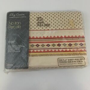 Vintage Oleg Cassini JCPenney Southwestern Aztec Full Flat Sheet No Iron Percale